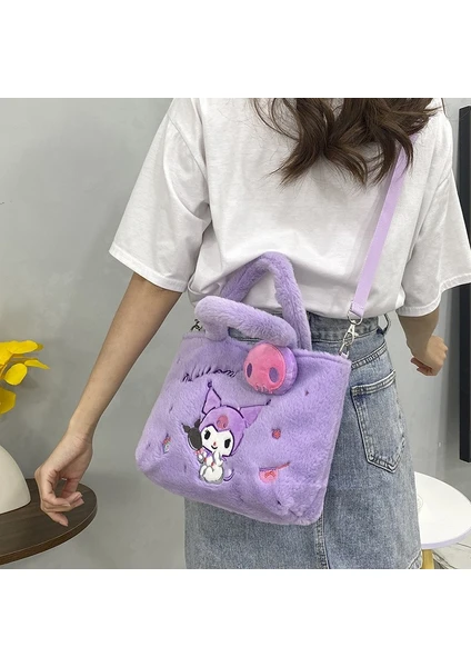 Sevimli Çizgi Film Çanta Sanrio Çanta Kuromi Tarçın Köpek Omuz Crossbody Çanta Peluş Oyuncak (Yurt Dışından)