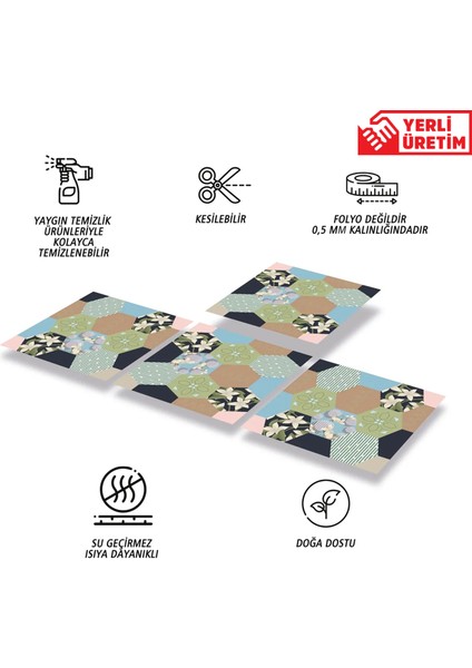 Kendinden Yapışkanlı Geometrik Çiçek Desenli Pvc Karo 30X30 cm 4'lü 0,36 M2
