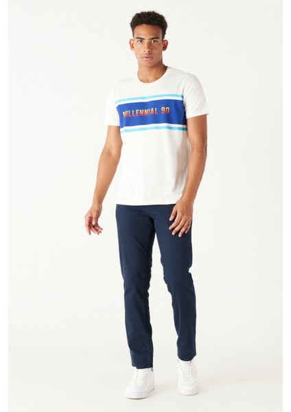 Erkek Ekru Slim Fit Dar Kesim Bisiklet Yaka %100 Pamuk Baskılı Tişört fiyatları