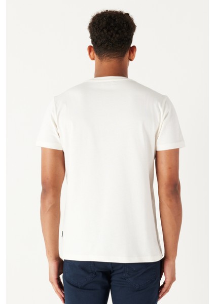 Erkek Ekru Slim Fit Dar Kesim Bisiklet Yaka %100 Pamuk Baskılı Tişört indirimleri