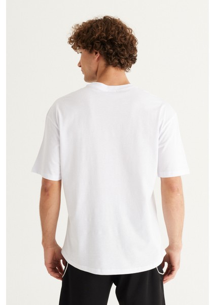 Erkek Beyaz Long Fit %100 Pamuk Oval Kesim Bisiklet Yaka Amsterdam Baskılı Tişört indirimleri