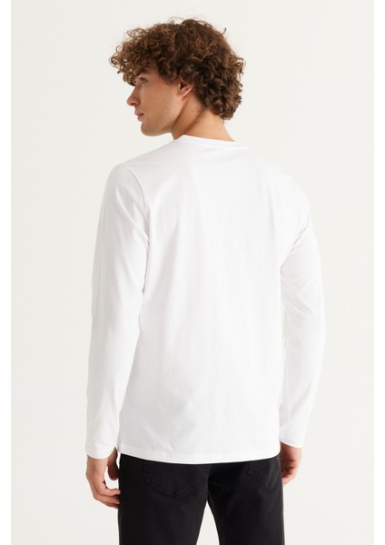 AC&Co / Altınyıldız Classics Erkek Beyaz Slim Fit Dar Kesim Bisiklet Yaka %100 Pamuk Baskılı Tişört