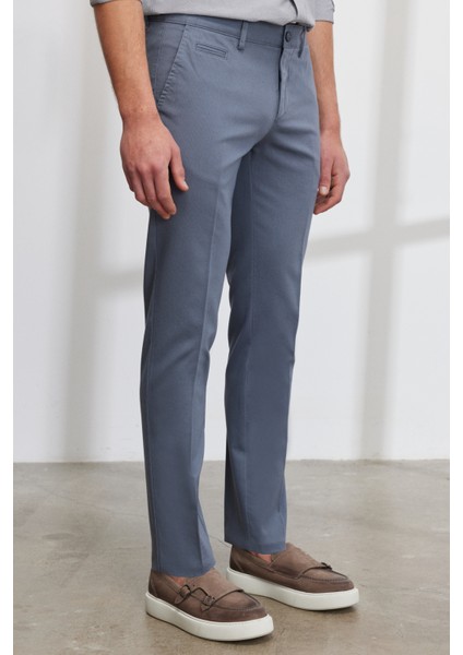 Erkek Petrol Slim Fit Dar Kesim Yan Cepli Pamuklu Esnek Armürlü Pantolon