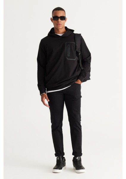 ALTINYILDIZ CLASSICS Erkek Siyah Standart Fit Normal Kesim Kapüşonlu Pamuklu Sweatshirt