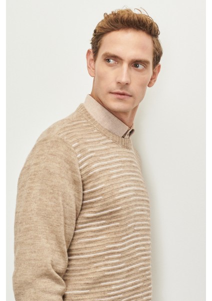 ALTINYILDIZ CLASSICS Erkek Vızon-kemık Standart Fit Normal Kesim Bisiklet Yaka Dokulu Desenli Triko Kazak modelleri