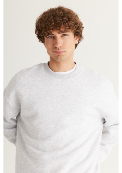 Erkek Kar Melanj Oversize Fit Bol Kesim Pamuklu Içi Polarlı 3 Iplik Bisiklet Yaka Sweatshirt fiyatları