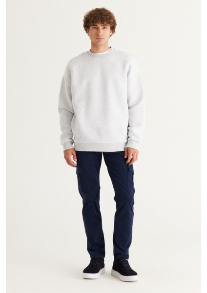 Erkek Kar Melanj Oversize Fit Bol Kesim Pamuklu Içi Polarlı 3 Iplik Bisiklet Yaka Sweatshirt fırsatları