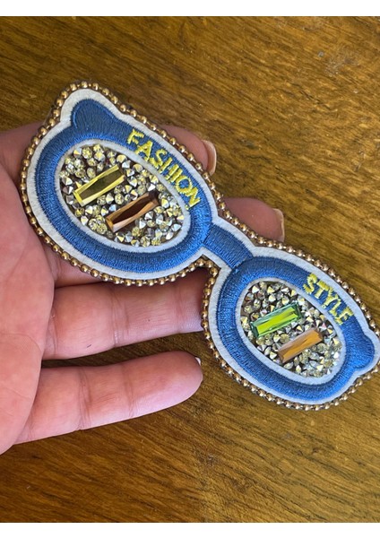 12X4 cm Ütü Ile Yapışan Taşlı Gözlük Aplike Arma Yama Dikiş Hobi Aksesuarı