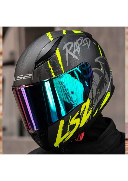 Rapid Raven Full Face Motosiklet Kaskı - Şeffaf + Gökkuşağı Vizörlü