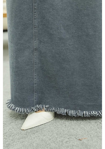 2252-DENIM Eteği Püsküllü Etek Gri