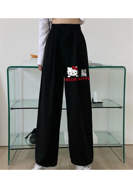 Hello Kitty Baskılı Oversize Unisex Siyah Eşofman Altı