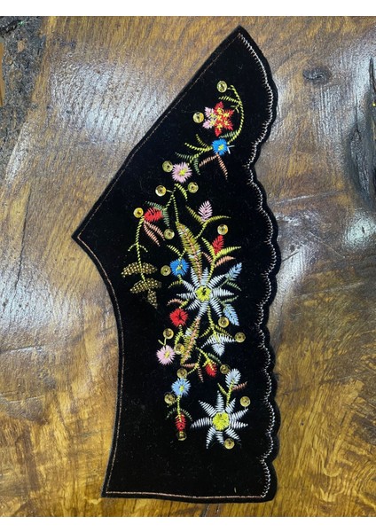 13X30 cm Nakış ve Payet Işleme Ince Kadife Yaka Apolet Aplike Dikiş Aksesuarı