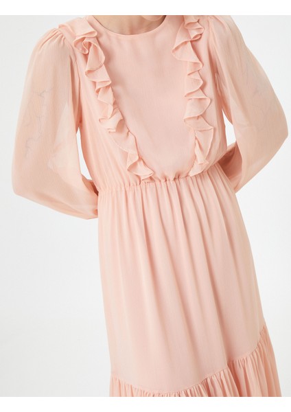 Şifon Uzun Elbise Balon Kol Fırfırlı Bisiklet Yaka indirimleri