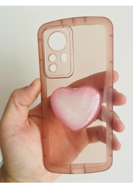 Xiaomi 12 Pro Kamera Korumalı Popsocketli Pembe Kılıf