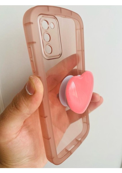 Samsung Galaxy A03S Kamera Korumalı Popsocketli Pembe Kılıf