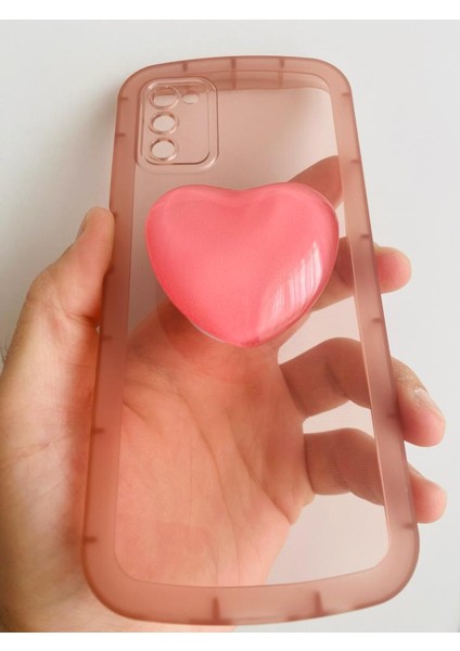 Samsung Galaxy A03S Kamera Korumalı Popsocketli Pembe Kılıf