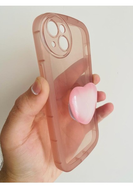 Iphone 14 Plus Kamera Korumalı Popsocketli Pembe Kılıf