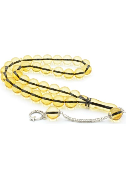 Kokulu Iri Boy Küre Kesim Sarı Toz Kehribar Tesbih 14 mm