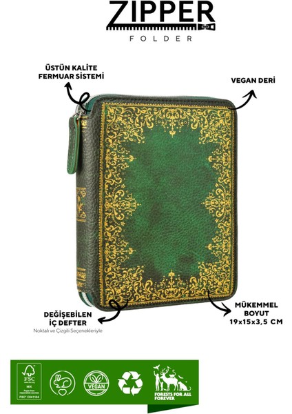 123 2166 Victoria's Journals Zipper Folder Organizer Defter A6 Çizgili modelleri