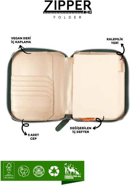 123 2166 Victoria's Journals Zipper Folder Organizer Defter A6 Çizgili fırsatları
