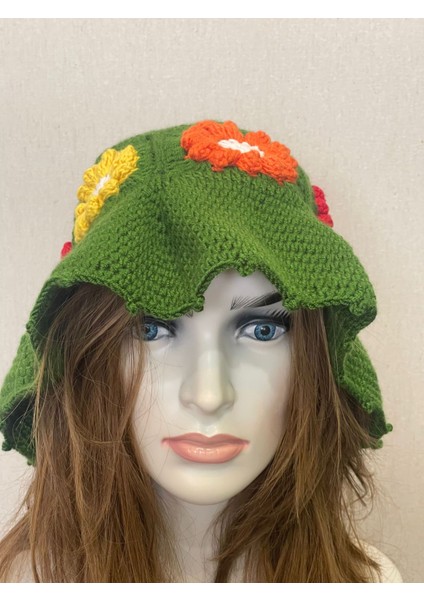 El Örgüsü Çiçekli Palj Şapkası Spor Şapka Bere Terleme Yapmaz
