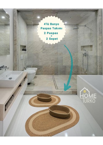 2'li Takım Jüt, Hasır, Paspas, Banyo Paspası, Banyo Paspas Takımı ve Banyo Sepeti