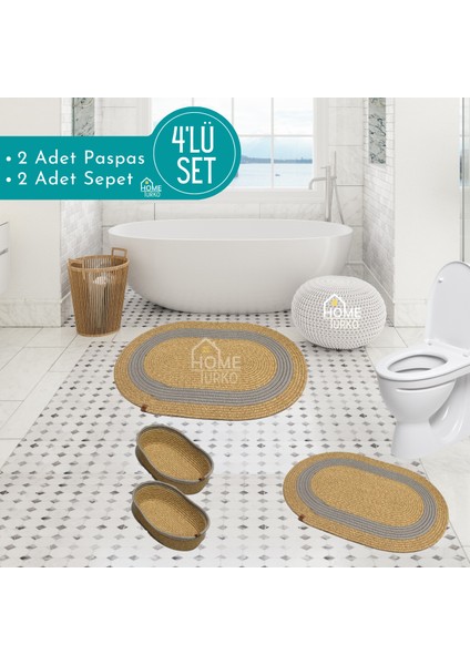 2'li Takım Jüt, Hasır, Paspas, Banyo Paspası, Banyo Paspas Takımı ve Banyo Sepeti
