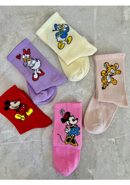 Sky Socks 5'li Mickey Mouse Neşeli Çizgi Karakter Seti Kokulu Tenis Kolej Çorap