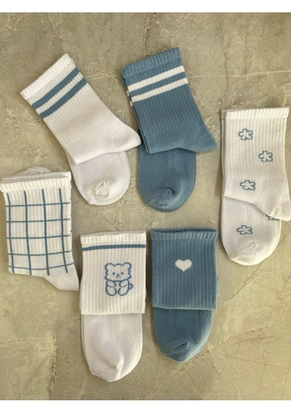 Sky Socks 6'lı Teddy Bear Çiçekli Çemberli Set Kokulu Tenis Kolej Çorap