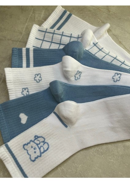 Sky Socks 6'lı Teddy Bear Çiçekli Çemberli Set Kokulu Tenis Kolej Çorap