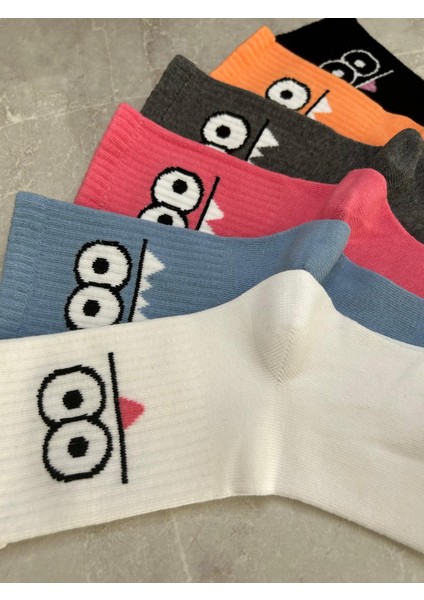 Sky Socks 6'lı Renkli Neşeli Yüz Çizgi Karakter Seti Kokulu Tenis Kolej Çorap