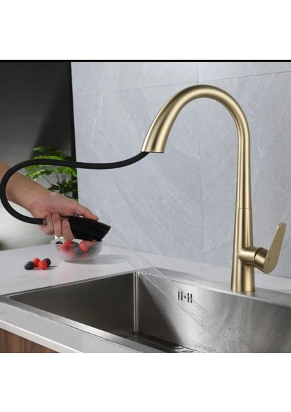 Mat Gold Mutfak Bataryası Spiralli Evye Musluğu Mat Altın Batarya Su Tazzik ve Basınç Ayarlı Armatür modelleri