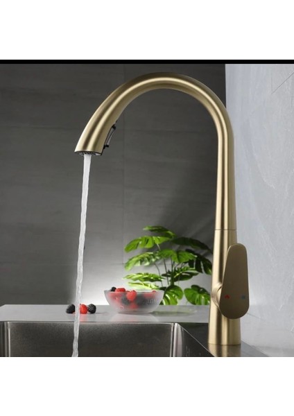 Mat Gold Mutfak Bataryası Spiralli Evye Musluğu Mat Altın Batarya Su Tazzik ve Basınç Ayarlı Armatür fırsatları