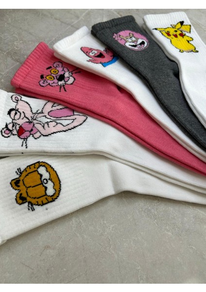 Sky Socks 6'lı Pikachu Garfield Neşeli Çizgi Karakter Seti Kokulu Tenis Kolej Çorap