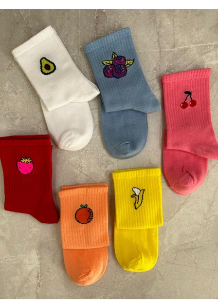 Sky Socks 6'lı Avokado Çilek Doğal Meyveli Set Kokulu Tenis Kolej Çorap