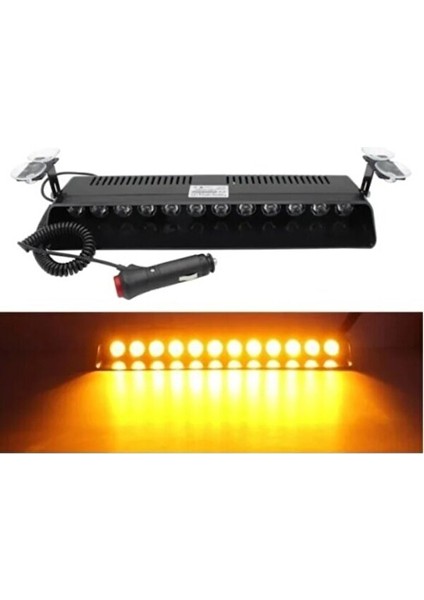 12 Ledli Çakar Vantuzlu Çakmaklık Girişli 12 Ledli Polis Çakar Turuncu Profesyonel Çakar