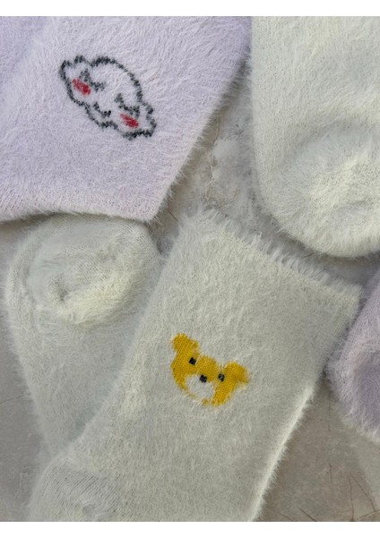 Sky Socks 2'li Peluş Kışlık Yumuşak Yünlü Kokulu Beyaz-Lila Uyku Çorabı