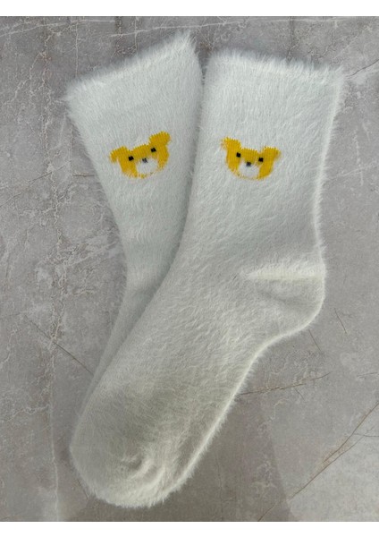 Sky Socks 2'li Peluş Kışlık Yumuşak Yünlü Kokulu Beyaz-Lila Uyku Çorabı