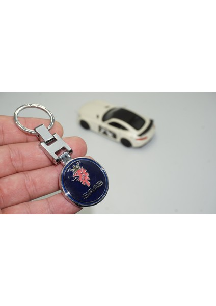 Saab Logo Mavi Metal Çift Yön Anahtarlık