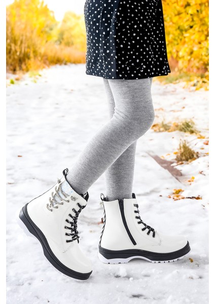 Termo Taban Kız Çocuk Bot 621 Kırışık Taşlı Beyaz