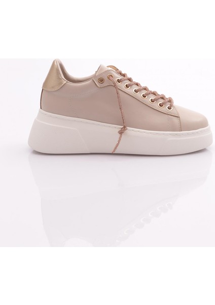 ES854 Kadin Kalin Taban Silver Taş Bağcikli Sneakers Ayakkabi