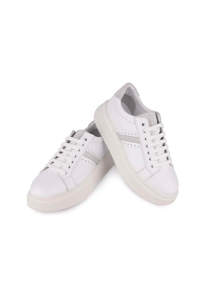 6101 Kalın Taban Ortopedik Komple Deri Spor Ayakkabı Beyaz indirimleri