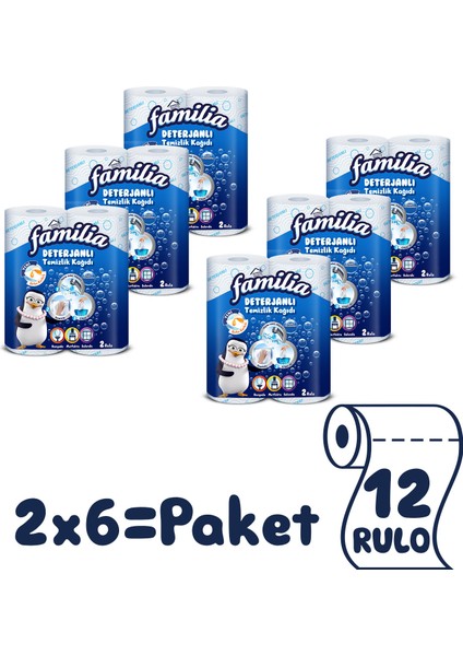 Deterjanlı Temizlik Kağıdı 12 Rulo (2 Rulo x 6 Paket)