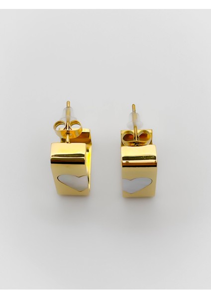 Çelik Marka Model Geometrik Kalp Detaylı Küpe Renk Gold fiyatları