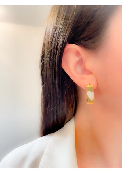 Çelik Marka Model Geometrik Kalp Detaylı Küpe Renk Gold indirimleri