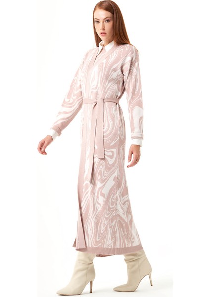 Özel Desenli Triko Pudra Hırka