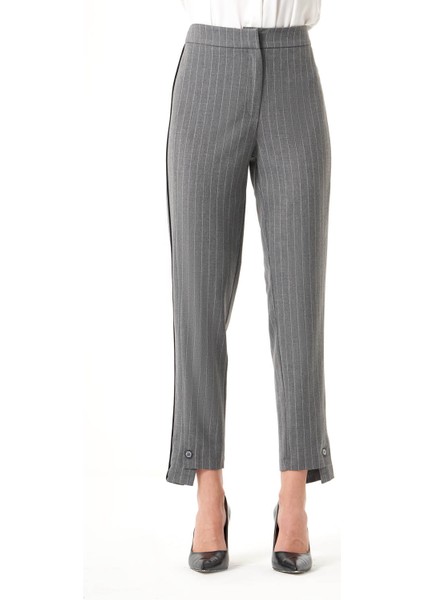 Çizgili Gri Pantolon modelleri