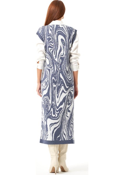 Özel Desenli Triko Indigo Elbise fiyatları