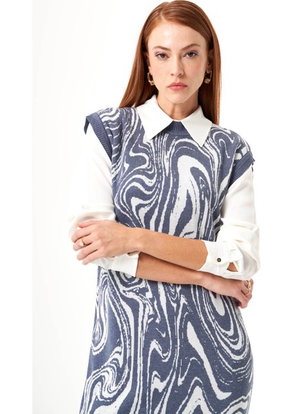 Özel Desenli Triko Indigo Elbise modelleri