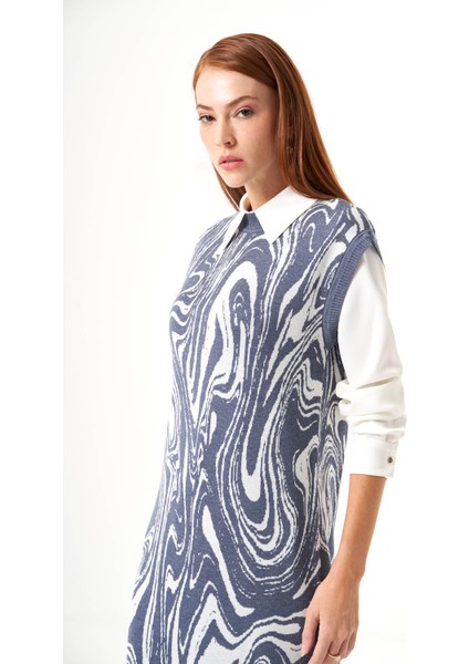 Özel Desenli Triko Indigo Elbise fırsatları